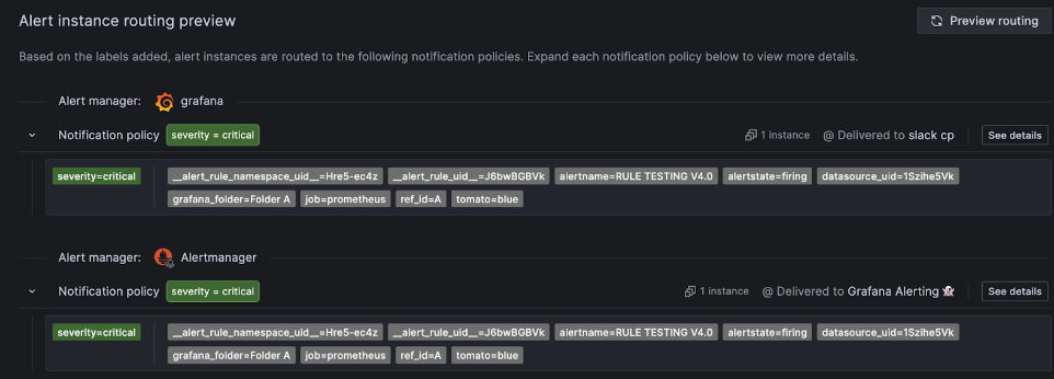 Alert instance routing preview Alert instance routing preview