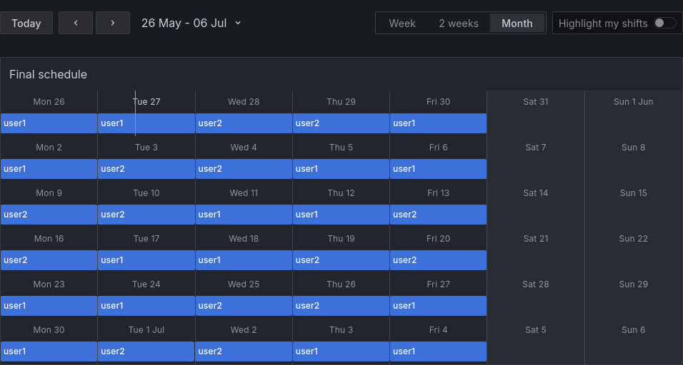 Final schedule