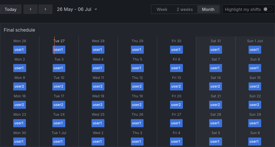 Final schedule