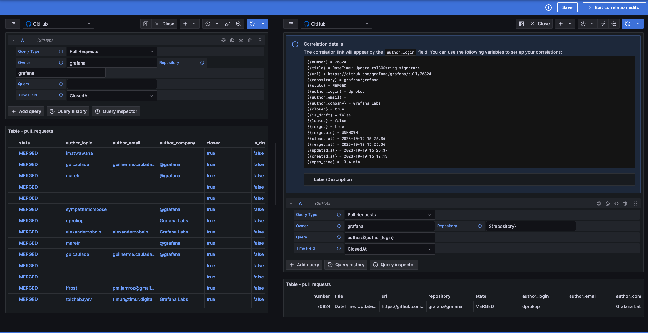 Create a correlation with variables from within Grafana Explore Create a correlation with variables from within Grafana Explore