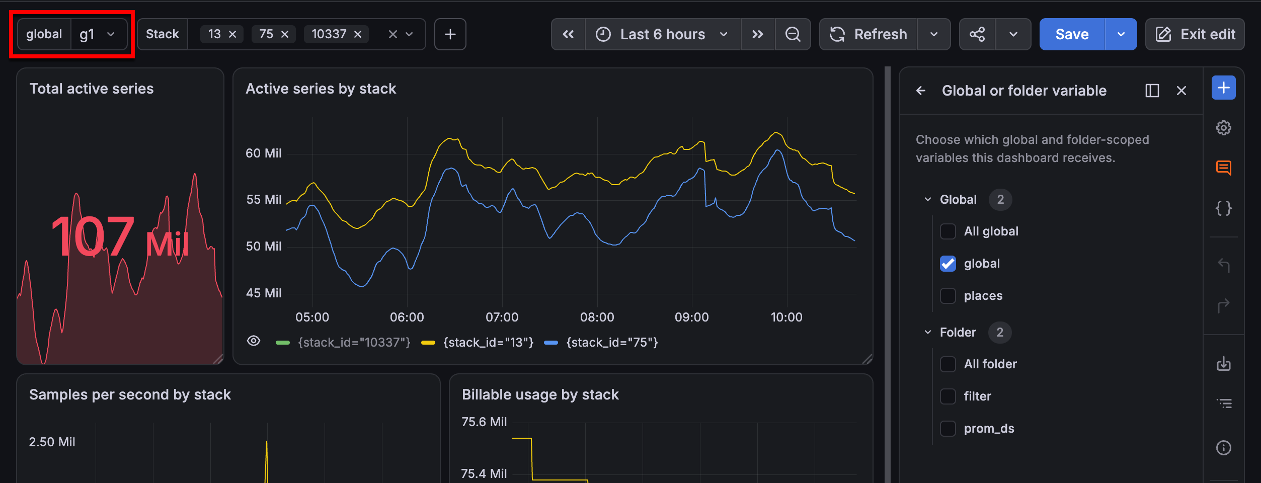Cross-dashboard variable selected and added above dashboard