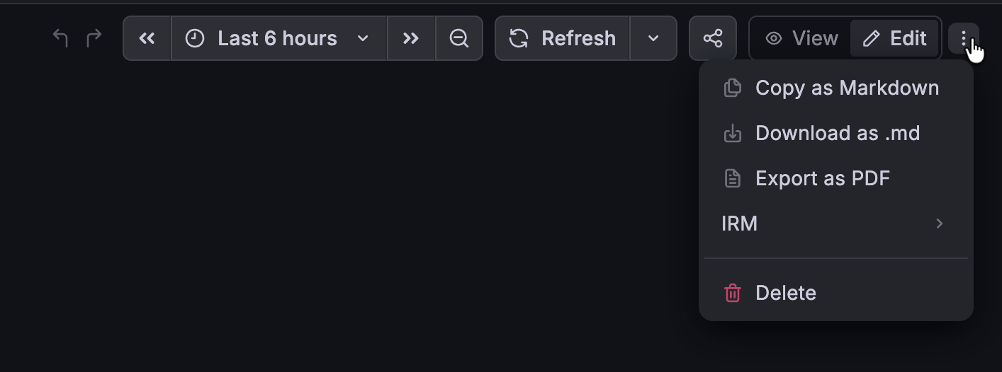 The toolbar in a notebook with the actions menu open