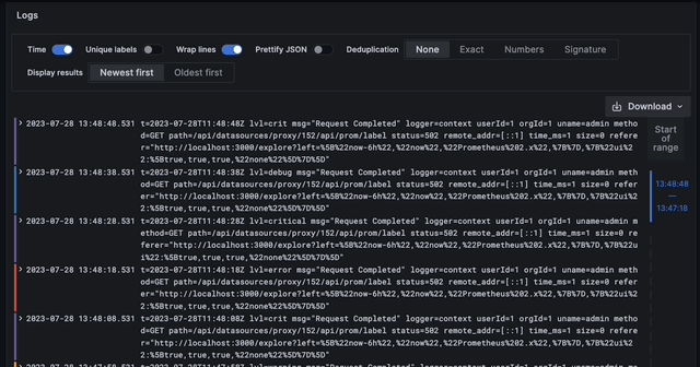 Log rows menu Log rows menu