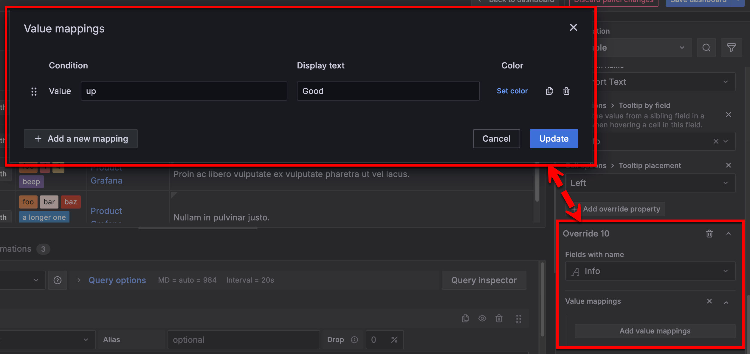 Info field value up being mapped to the value Good in an override
