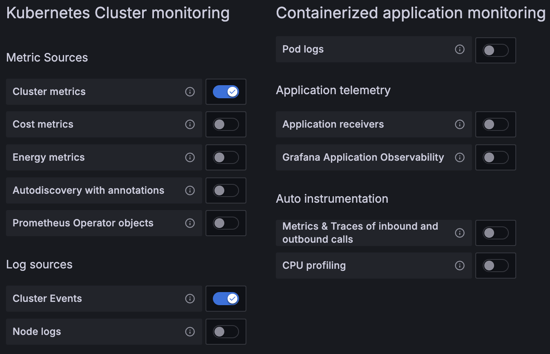 Selected Kubernetes features to monitor 
