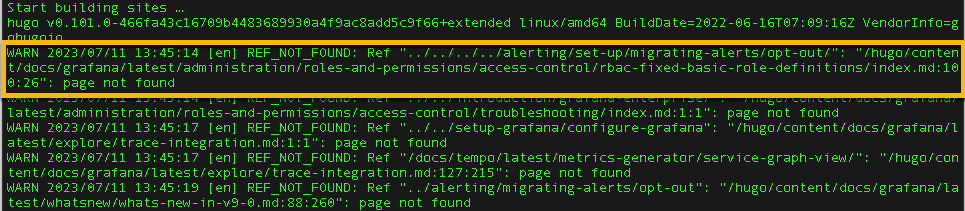 Hugo output for running make docs