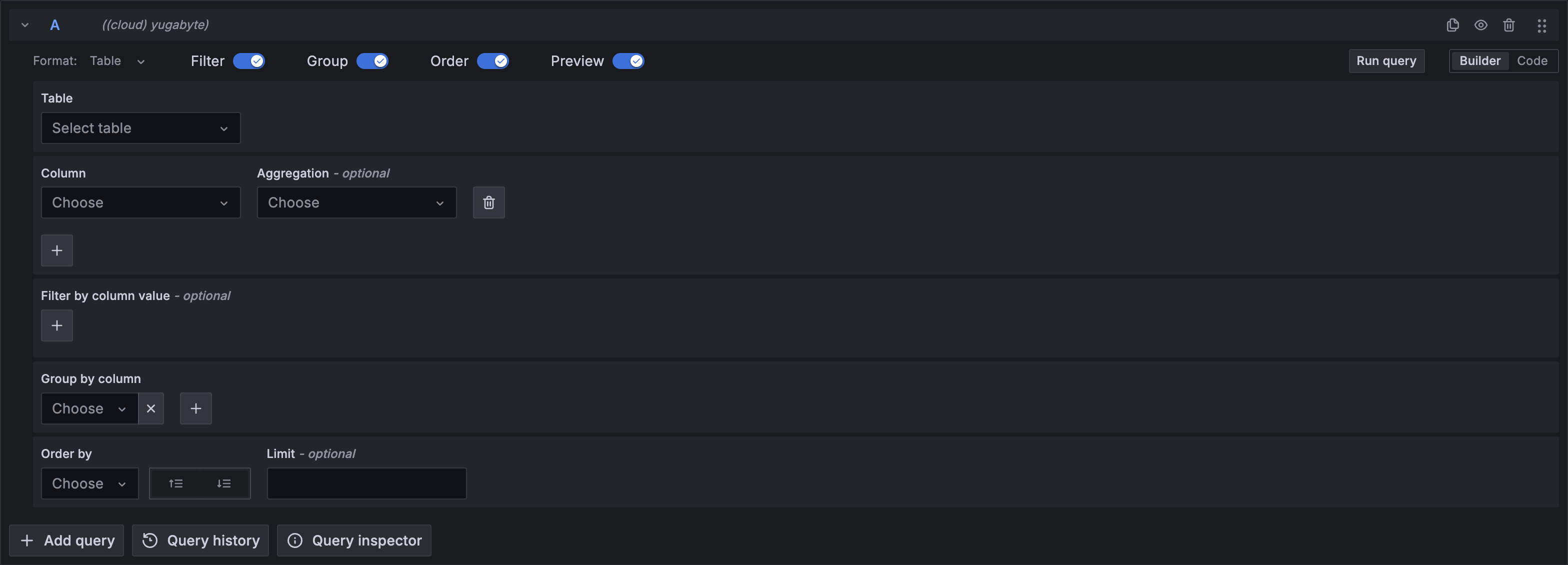 Yugabyte query editor