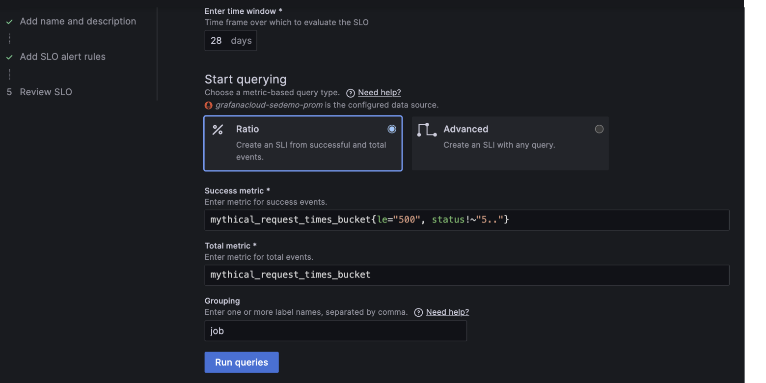 Grafana Cloud SLO dashboard
