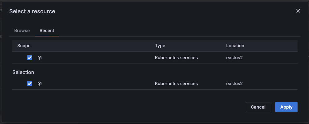 Recent resources tab