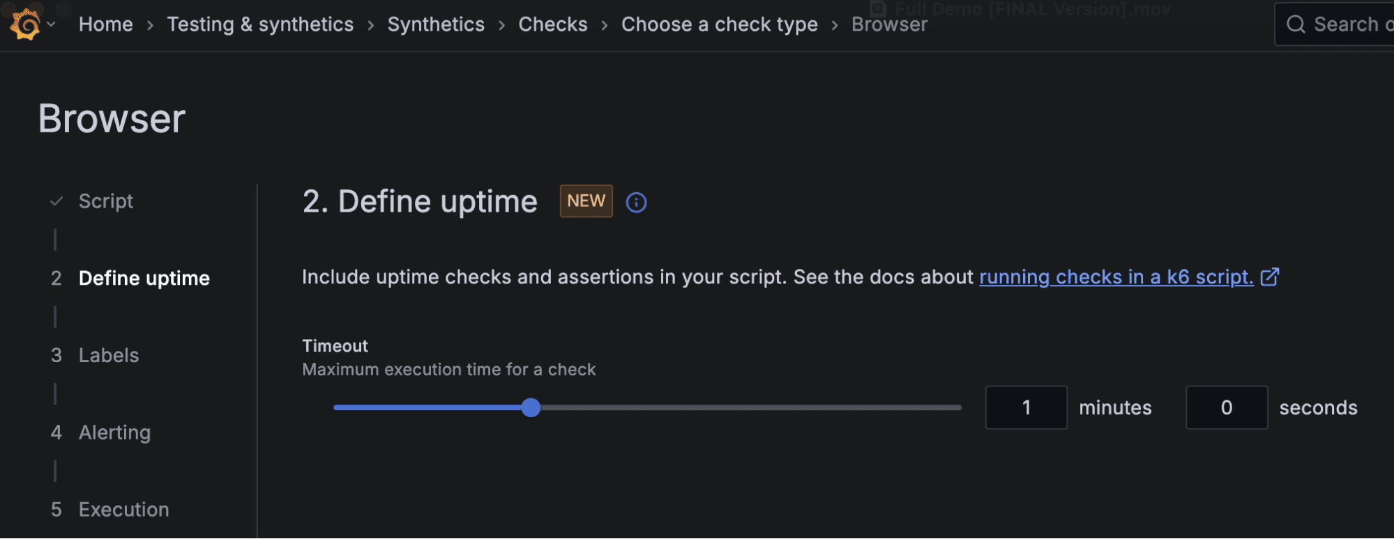 A screenshot showing the Define uptime page.